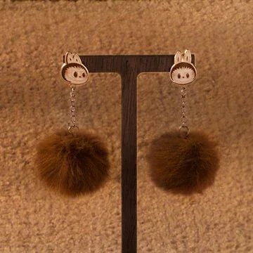 Warm Fluffy Holiday Series - LABUBU Pompom Earring - POP BOX