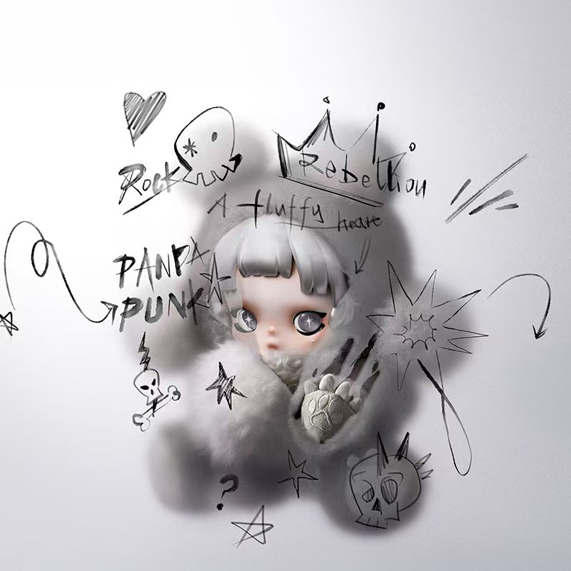 POP MART θ SKULLPANDA Punk Panda Plush Doll (PRE-ORDER） - POPBOXSS