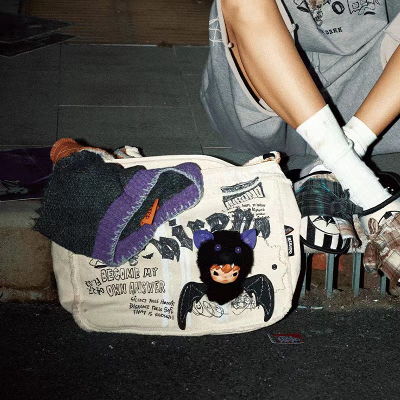 POPMART HIRONO AFTER DARK Graffiti Canvas Crossbody Bag - POPBOXSS