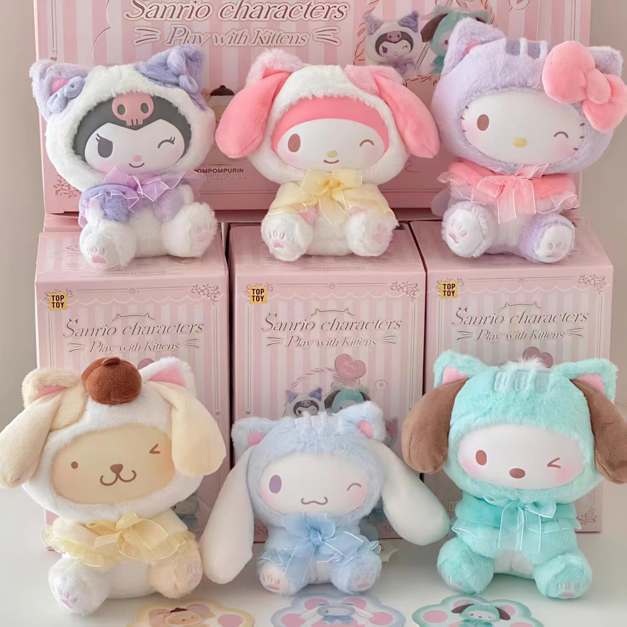 SANRI0 Characters Play With Kittens Series Plush Dolls, Blind Box - POPBOXSS