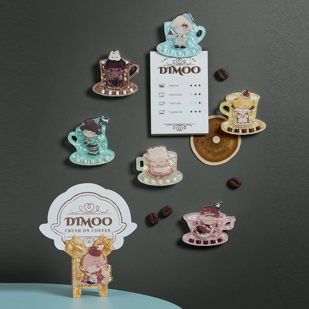 POPMART DIMOO Crush On Coffee Series-Acrylic Fridge Magnet Clip Blind Box - POPBOXSS