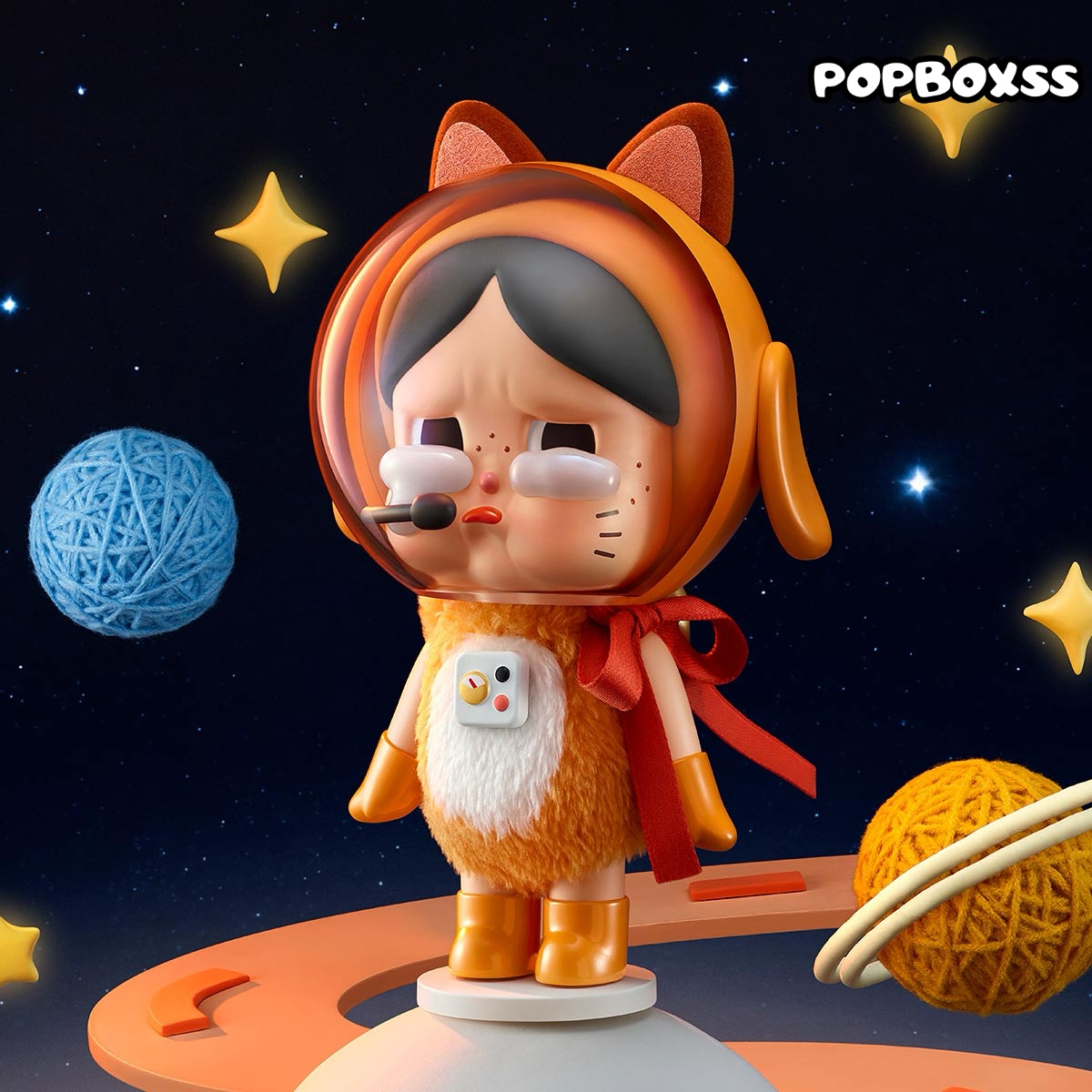Crybaby Space Cat Figurine-Orange - POPBOXSS