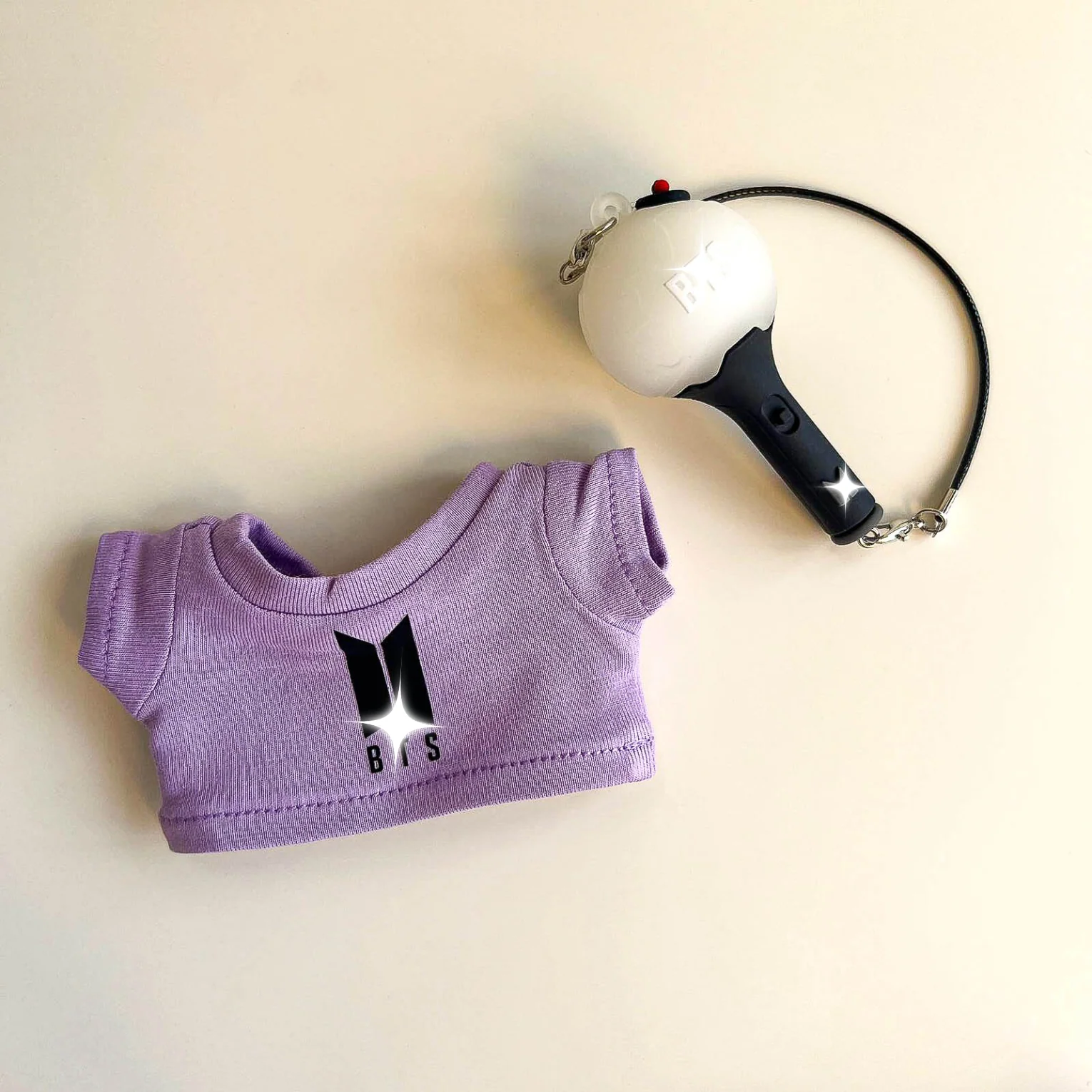 Labubu Bullet Proof Idol Tee Outfit (Black Logo) — With Mini Fan Lightstick (2 Items) - POPBOXSS