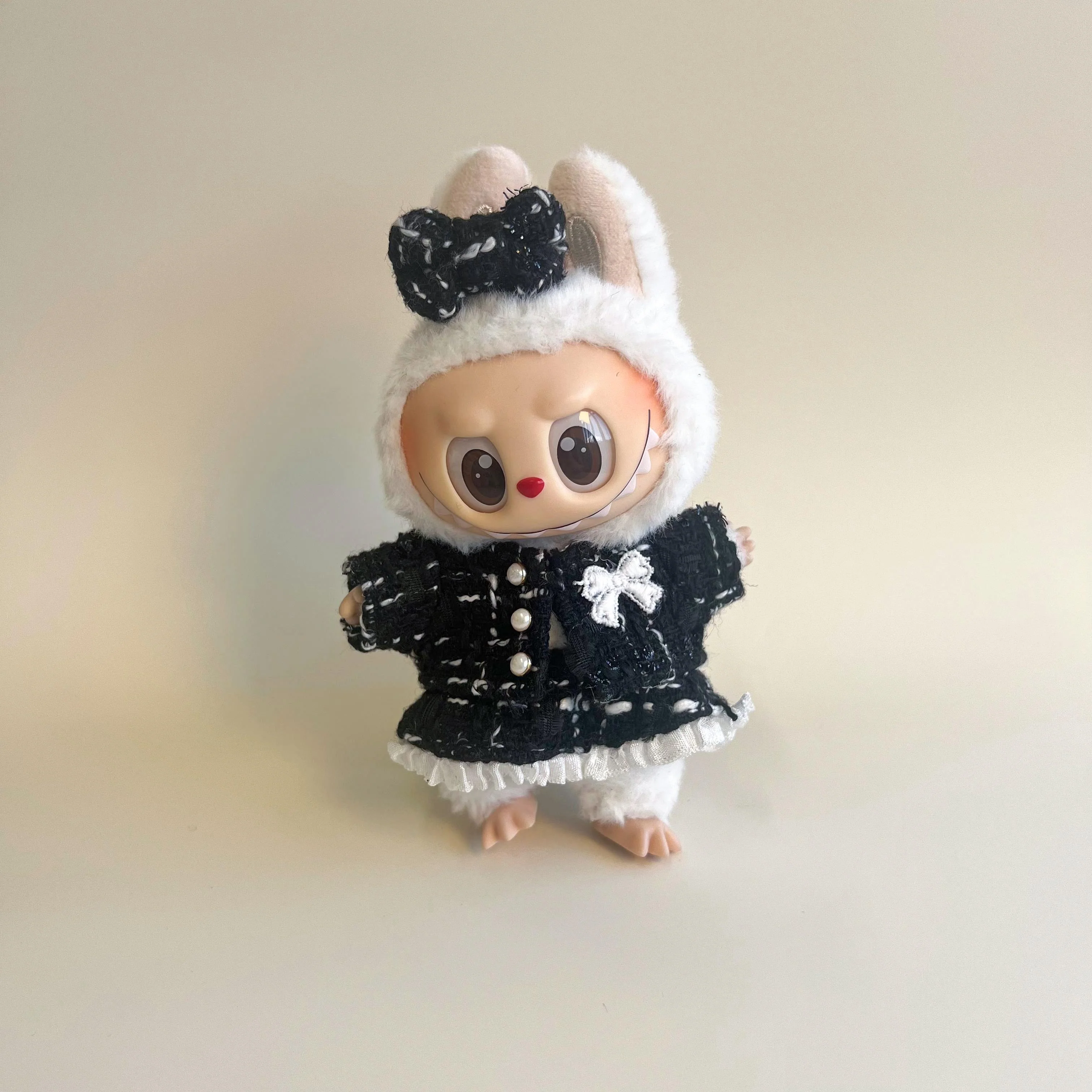 Labubu Tweed Dress Outfit – Pearl Button Style - POPBOXSS