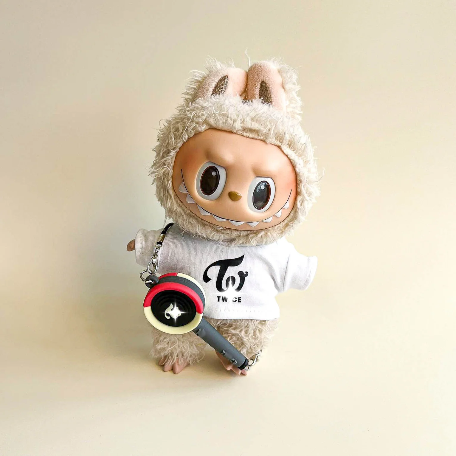 Labubu Pink Signal Idol Logo Tee Outfit (Black & White) — With Mini Fan Lightstick (2 Items) - POPBOXSS