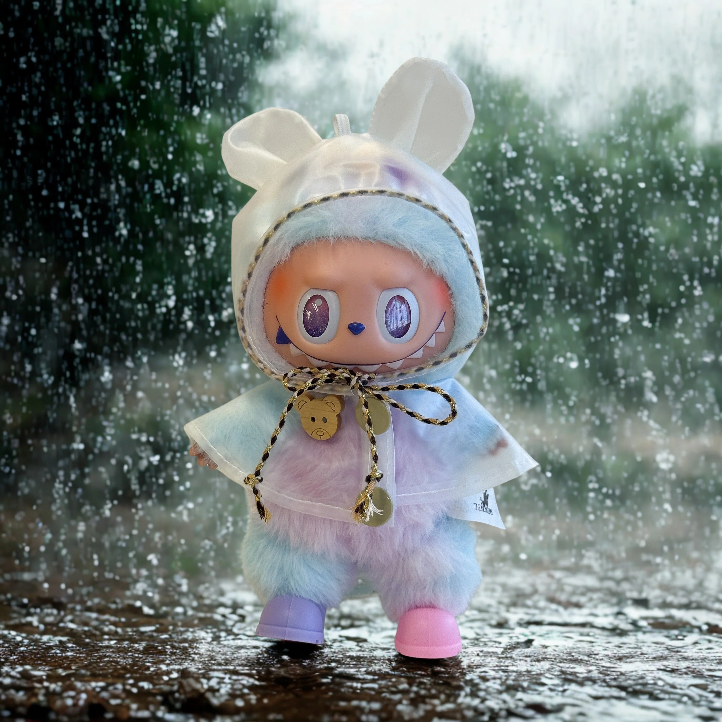 Labubu Transparent Raincoat and Boots Set with Bear Ears - POPBOXSS