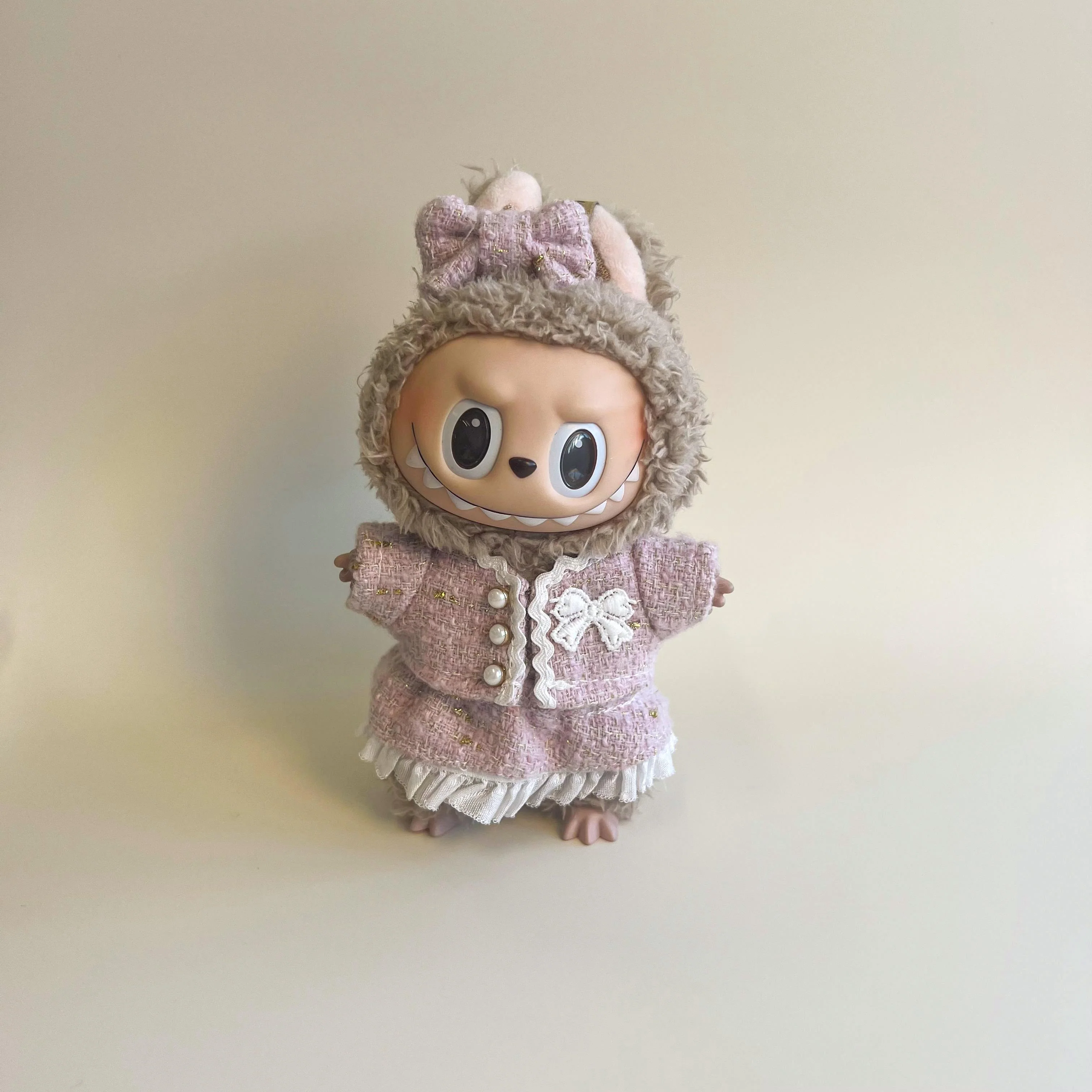 Labubu Tweed Dress Outfit – Pearl Button Style - POPBOXSS