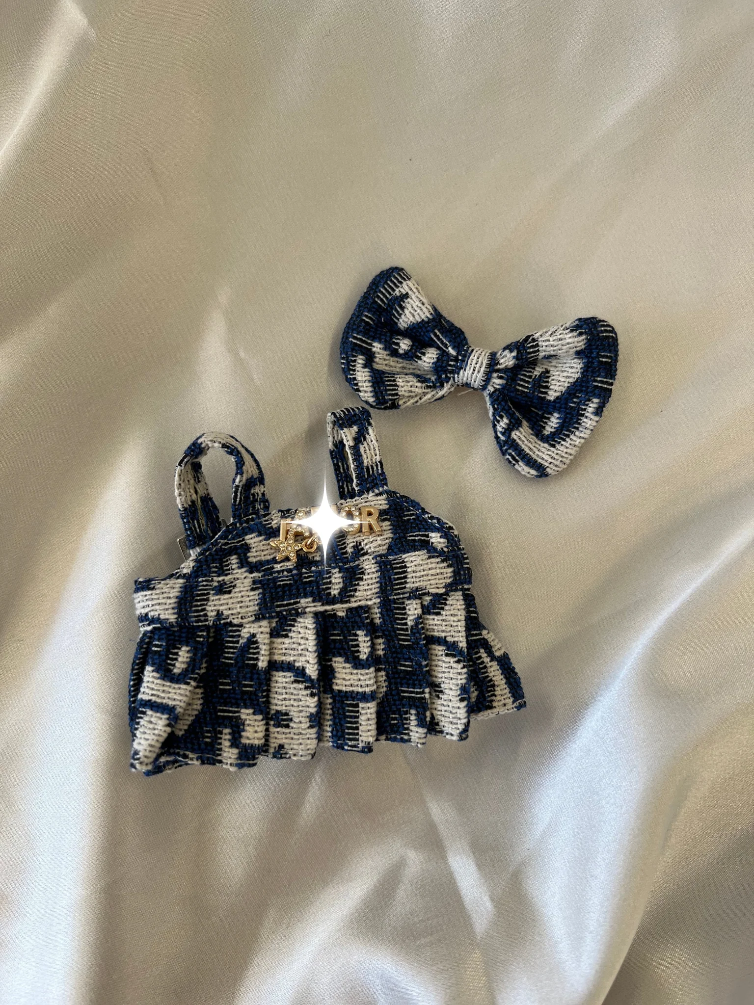 Labubu Navy & White Tweed Dress Set with Bow - POPBOXSS