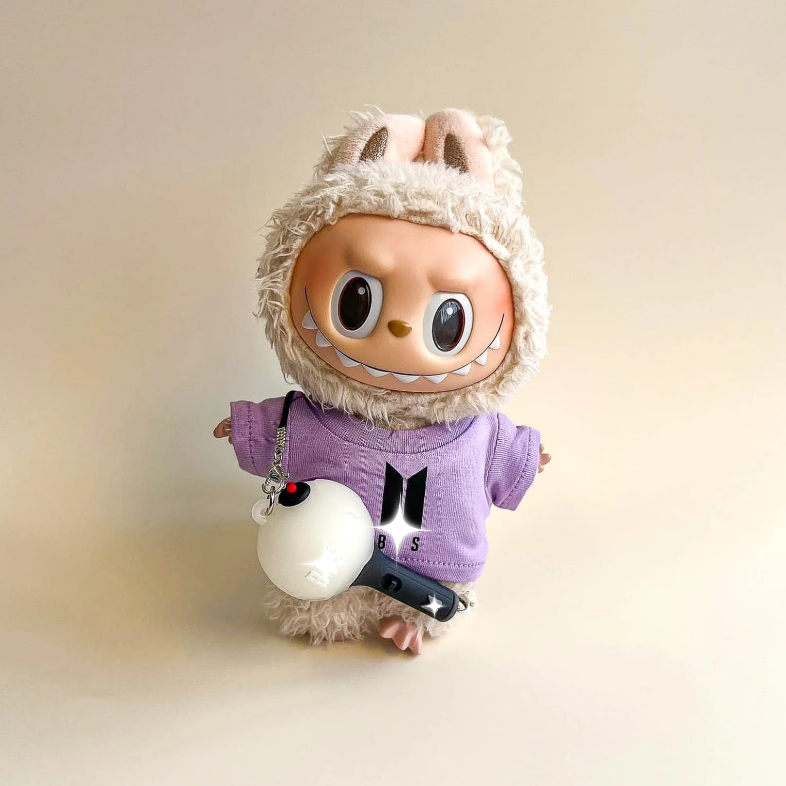 Labubu Bullet Proof Idol Tee Outfit (Black Logo) — With Mini Fan Lightstick (2 Items) - POPBOXSS