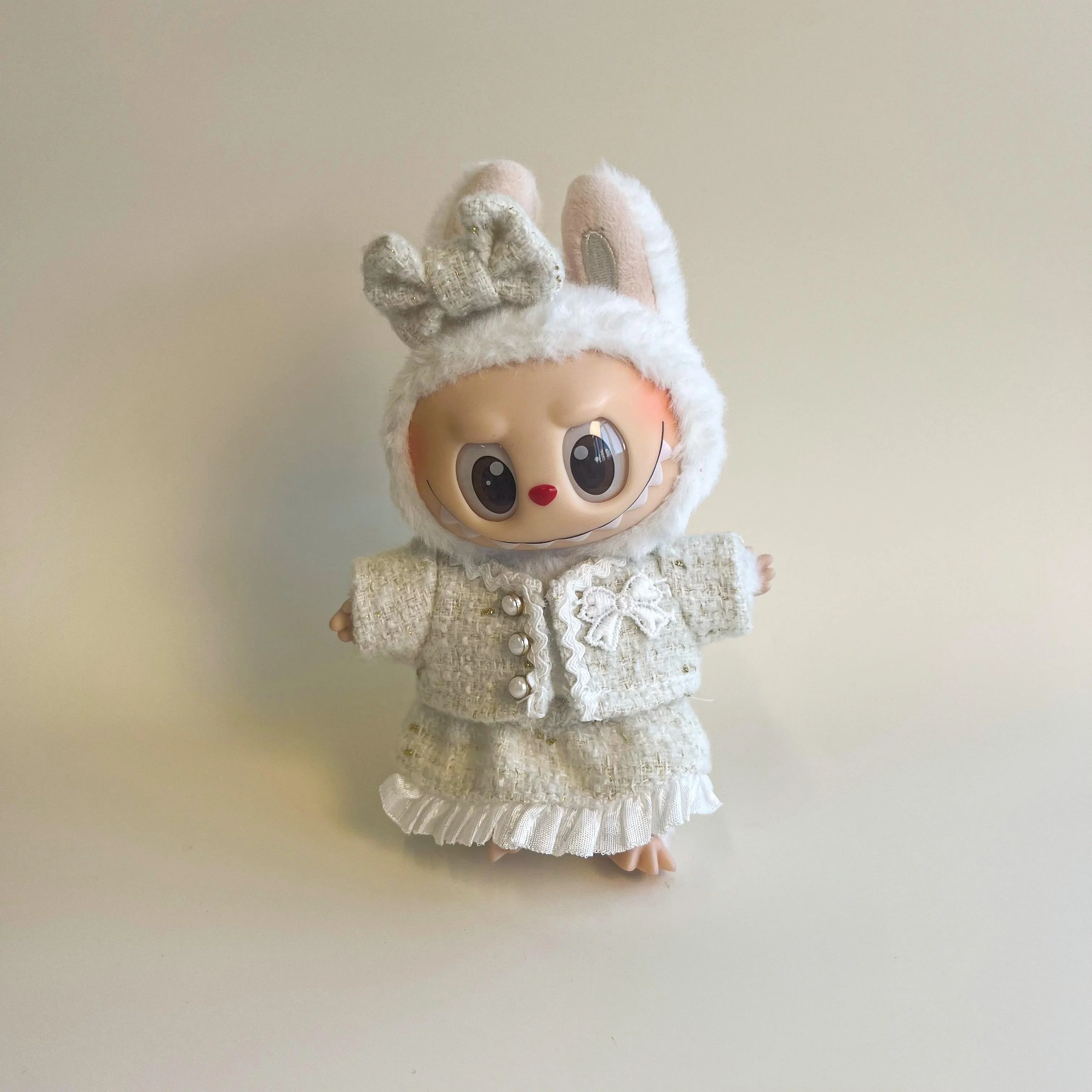 Labubu Tweed Dress Outfit – Pearl Button Style - POPBOXSS