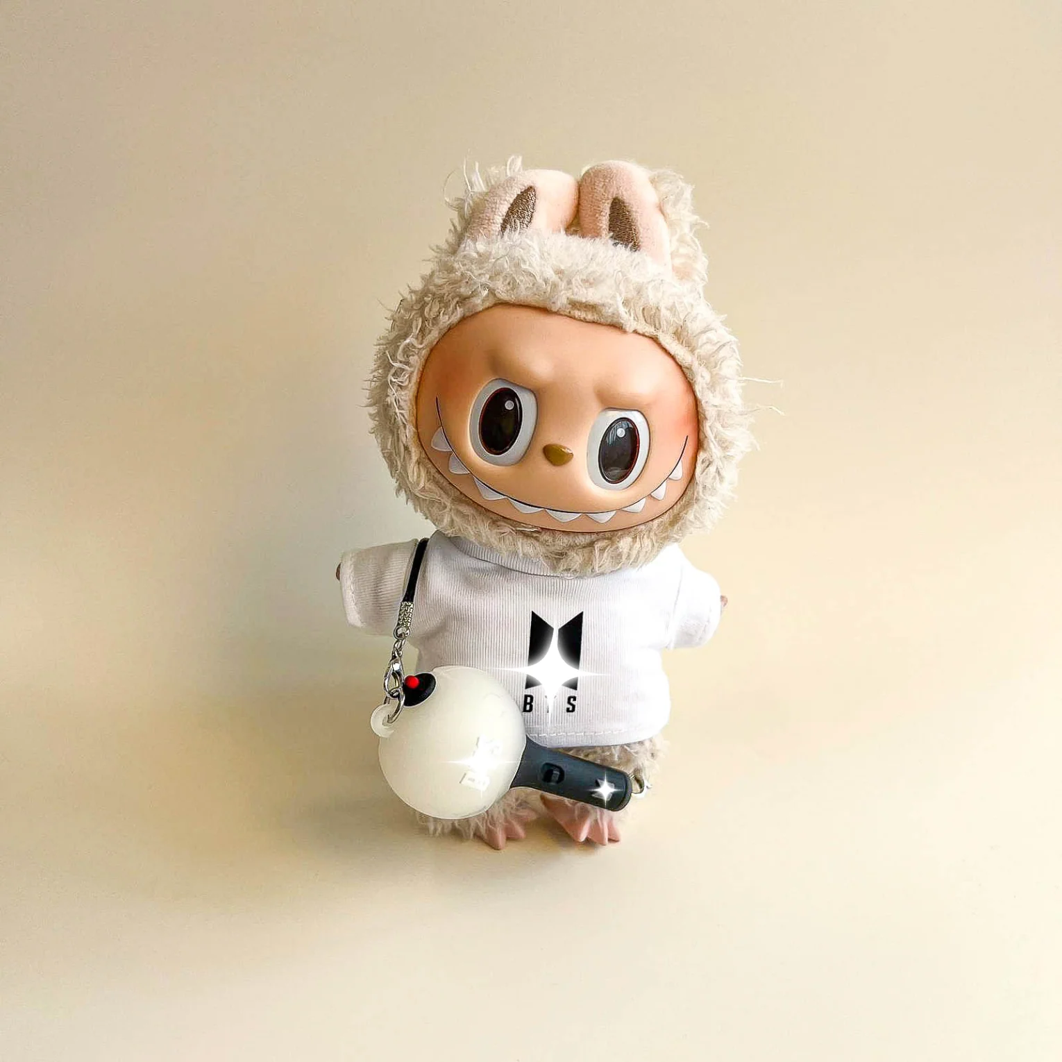 Labubu Bullet Proof Idol Tee Outfit (Black Logo) — With Mini Fan Lightstick (2 Items) - POPBOXSS