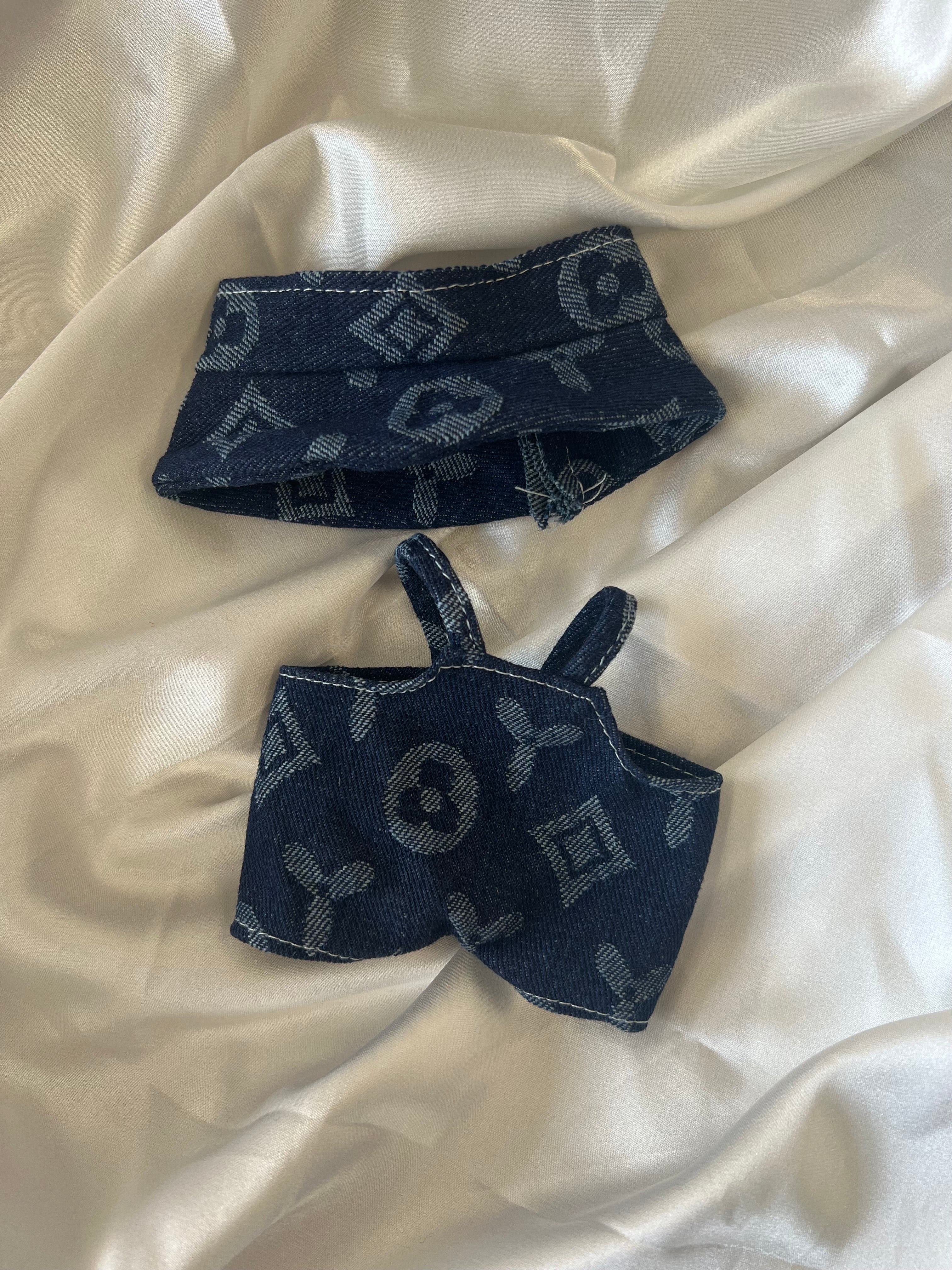 Labubu Navy Monogram Denim Set – Overalls & Fisherman Hat - POPBOXSS