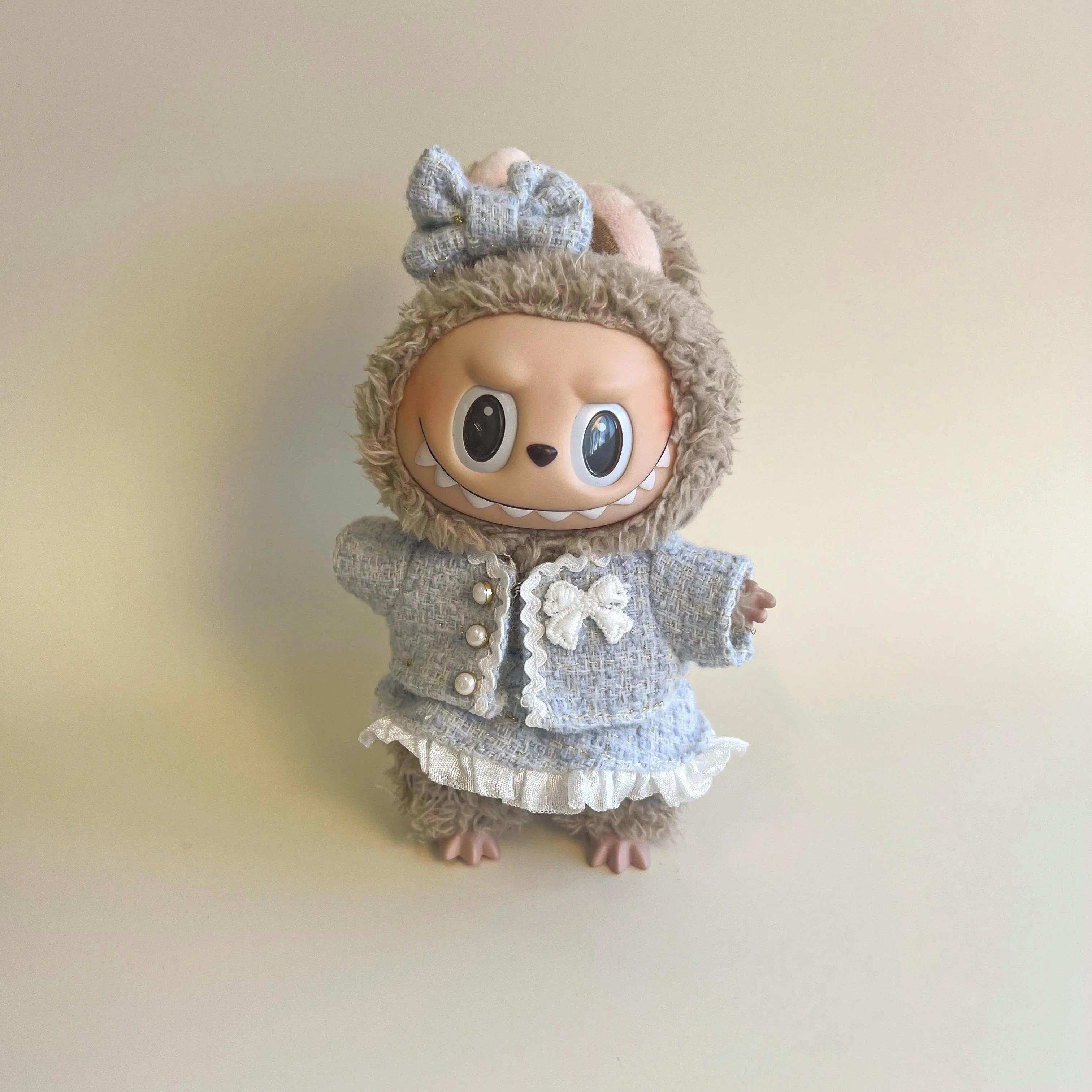 Labubu Tweed Dress Outfit – Pearl Button Style - POPBOXSS