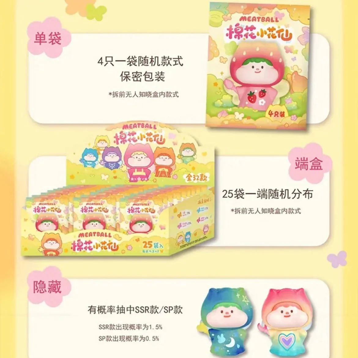 Meatball Cotton Fairy Mini Beans Series Figures. Blind Box - POPBOXSS