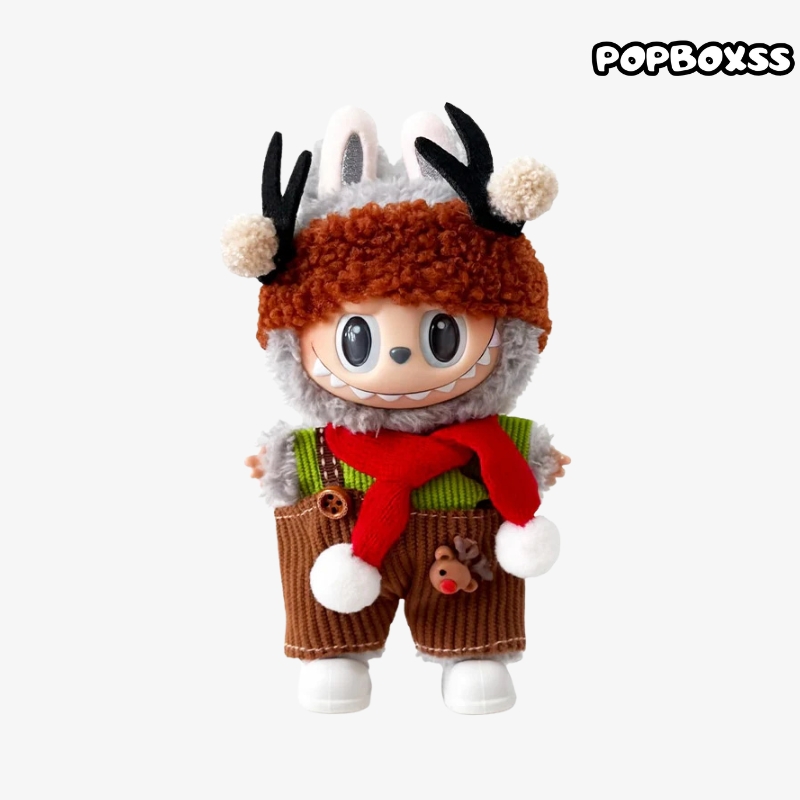 clothes Toy Outfit - Antler hat + green top + red scarf + suspenders + White Shoes - POPBOXSS