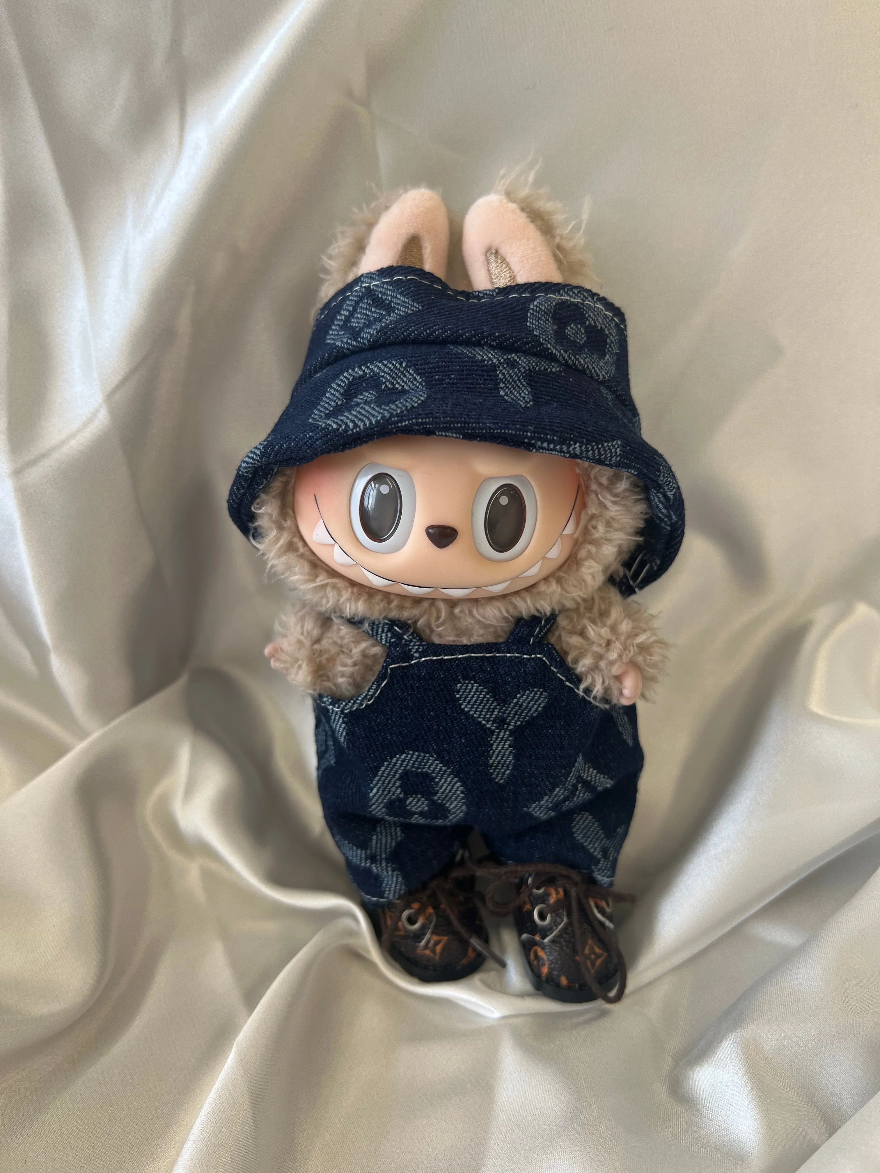 Labubu Navy Monogram Denim Set – Overalls & Fisherman Hat - POPBOXSS