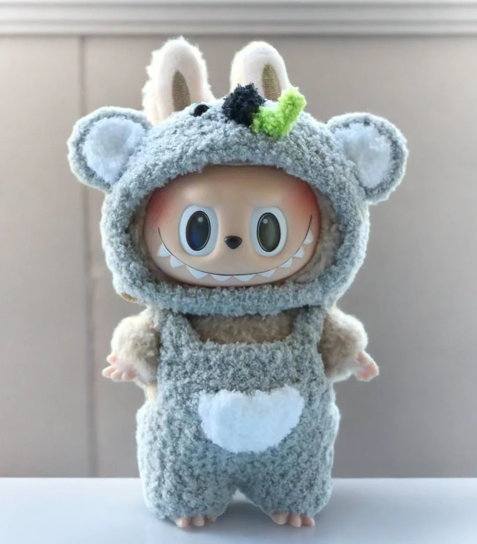 Labubu Koala Costume Set - Fuzzy Gray Onesie with Ears - POPBOXSS