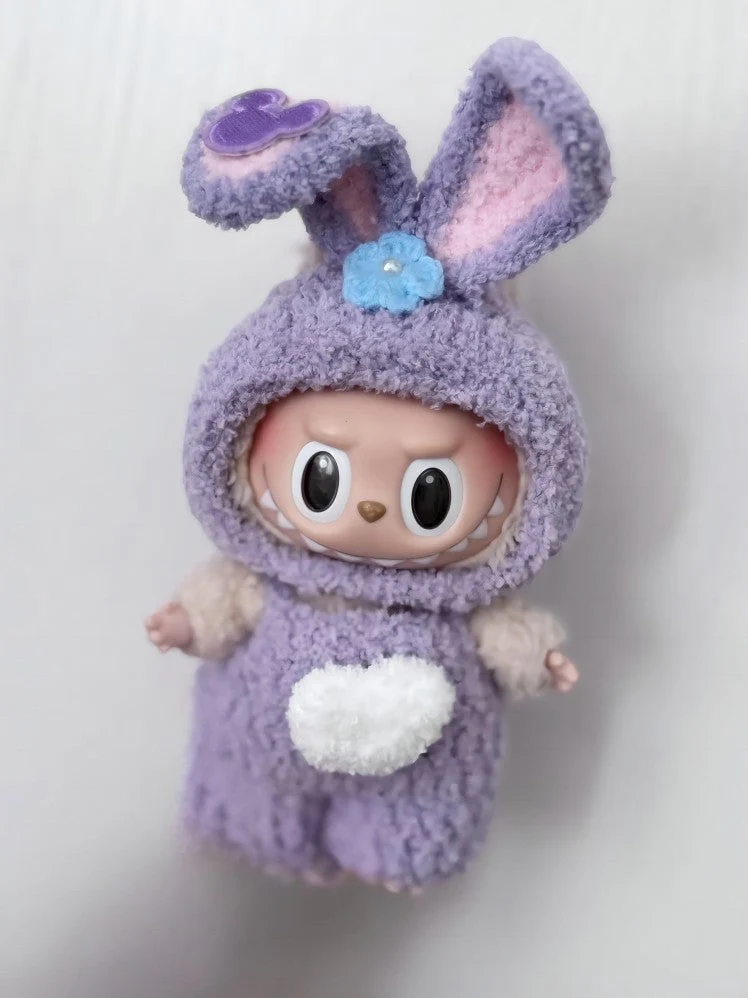 Labubu Bunny Hoodie Outfit Set - Purple with Pink Ears & Fluffy Tail - POPBOXSS