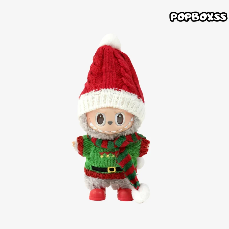 Labubu clothes Christmas Outfit - Red hat + green sweater + Scarf + Red shoes - POPBOXSS