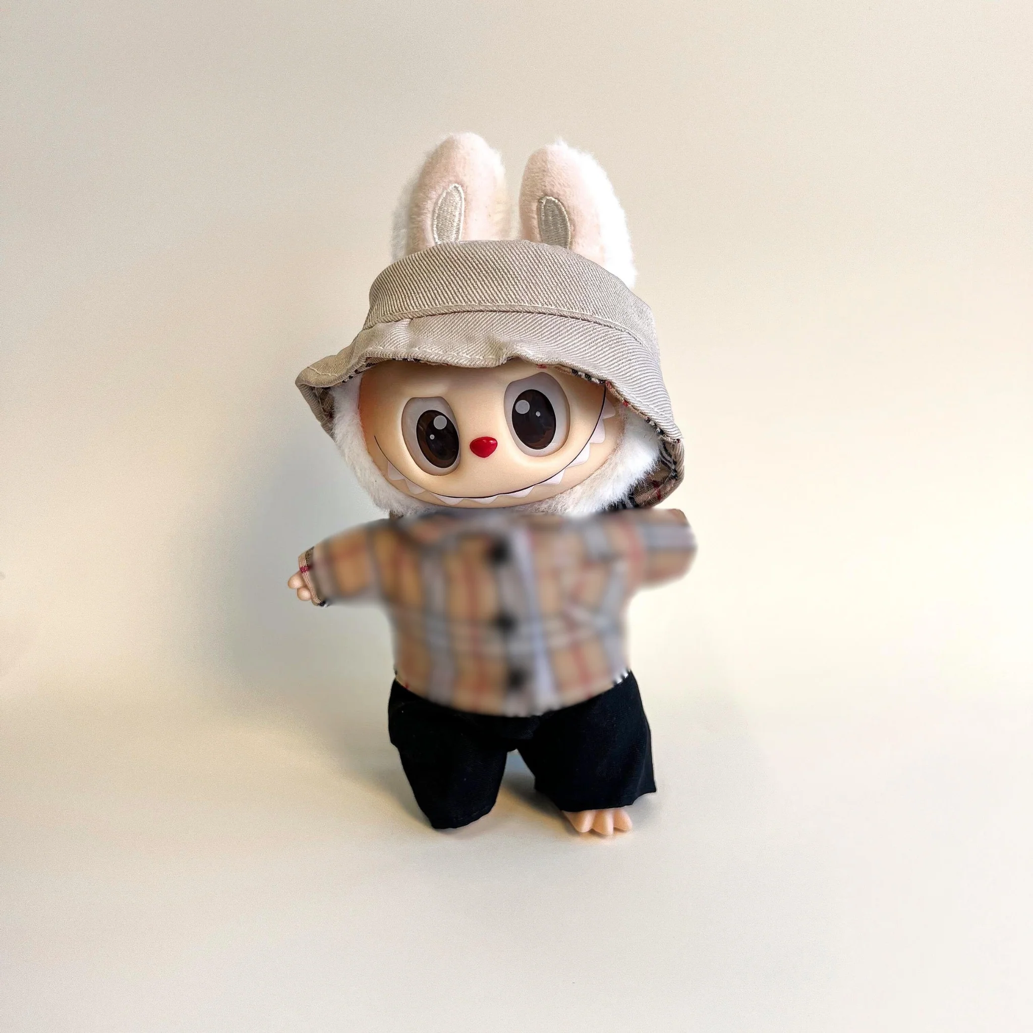 Labubu Brown Check Shirt & Hat Outfit Set - POPBOXSS