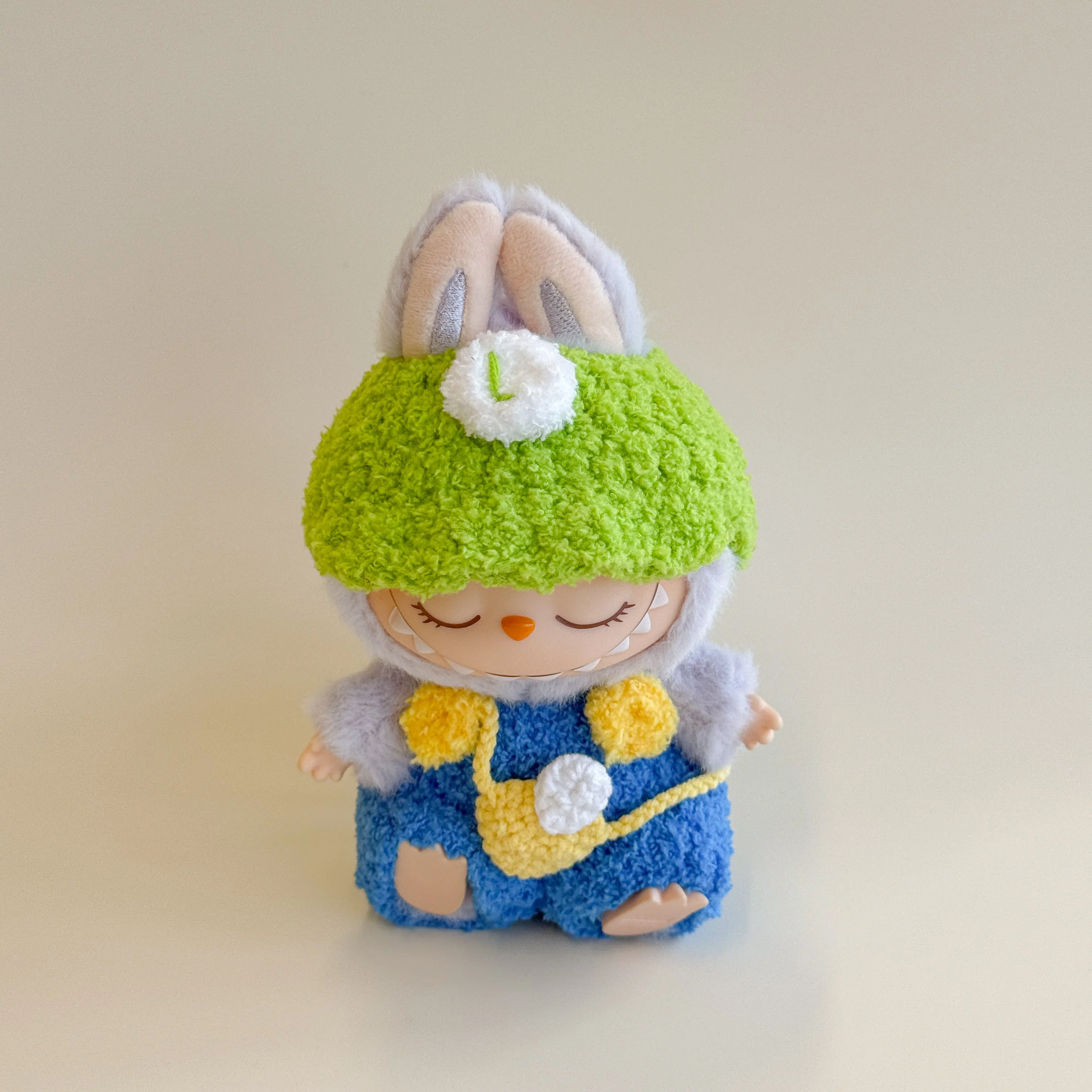 Labubu Green Cap & Blue Overalls Outfit Set - POPBOXSS