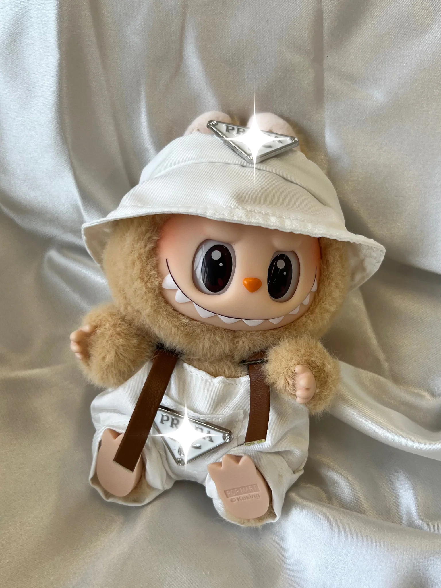 Labubu White Bucket Hat and Overalls Set - POPBOXSS