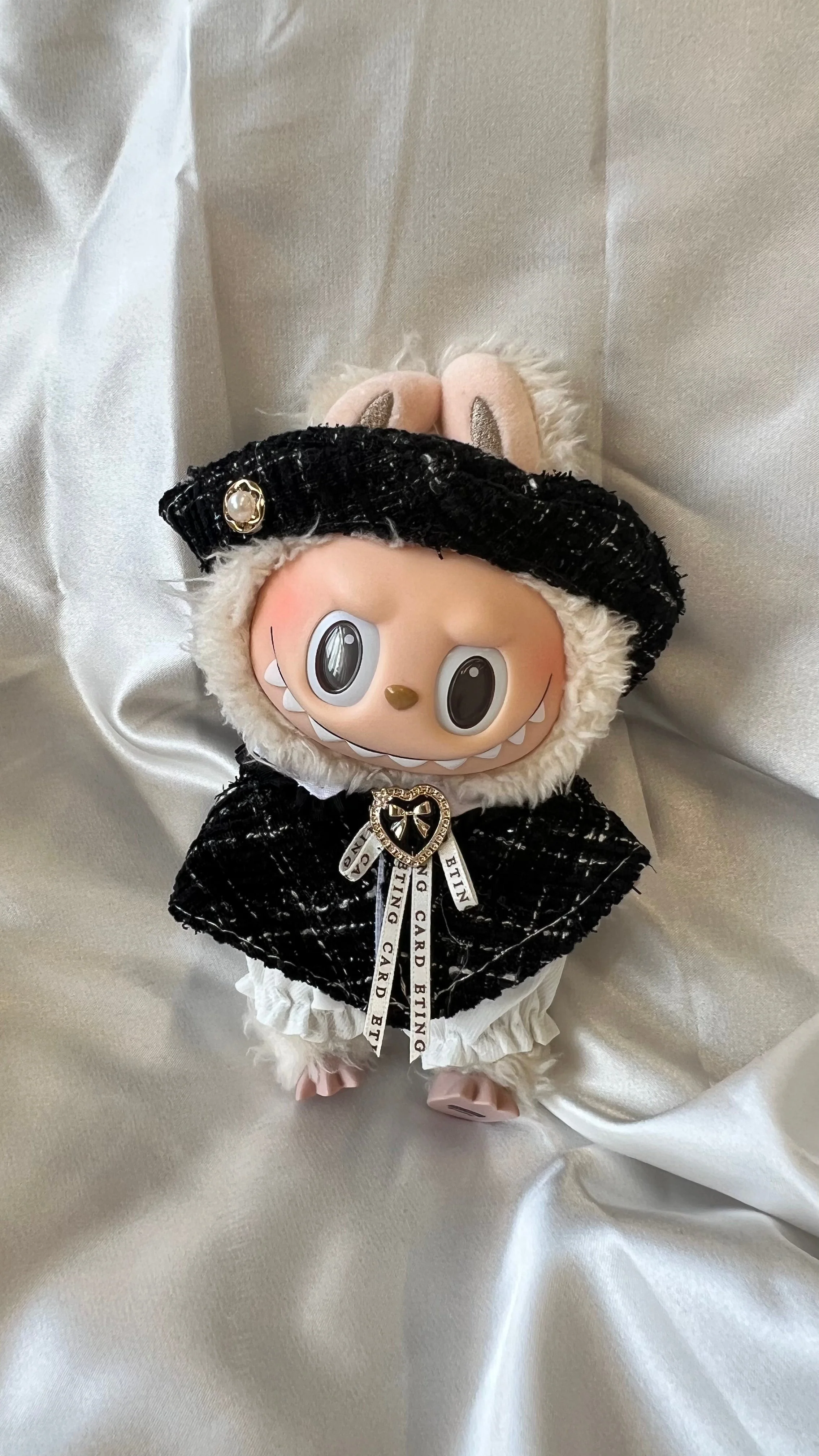 Labubu Classic Tweed Costume Set - Black with White Bloomers and Beret - POPBOXSS