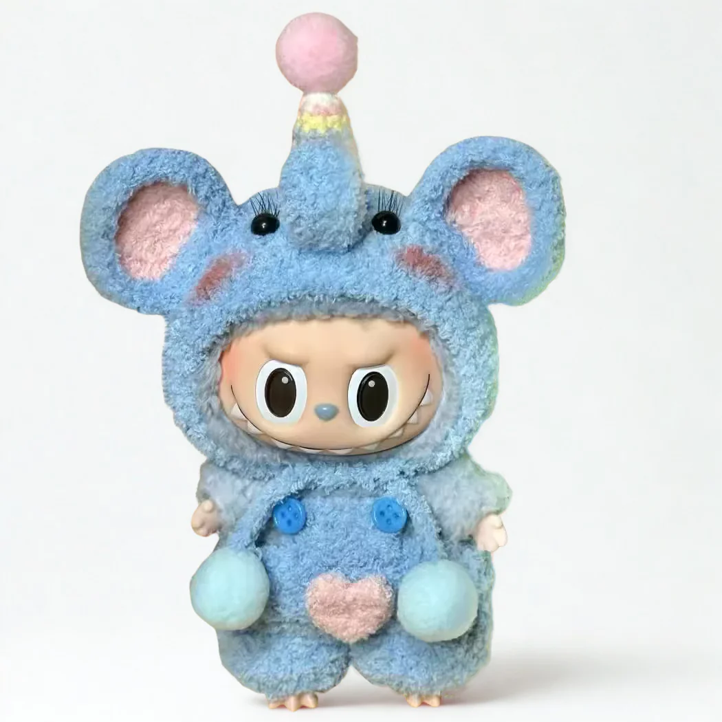 Labubu Elephant Outfit Set – Elephant Hood & Heart Patch Overalls - POPBOXSS