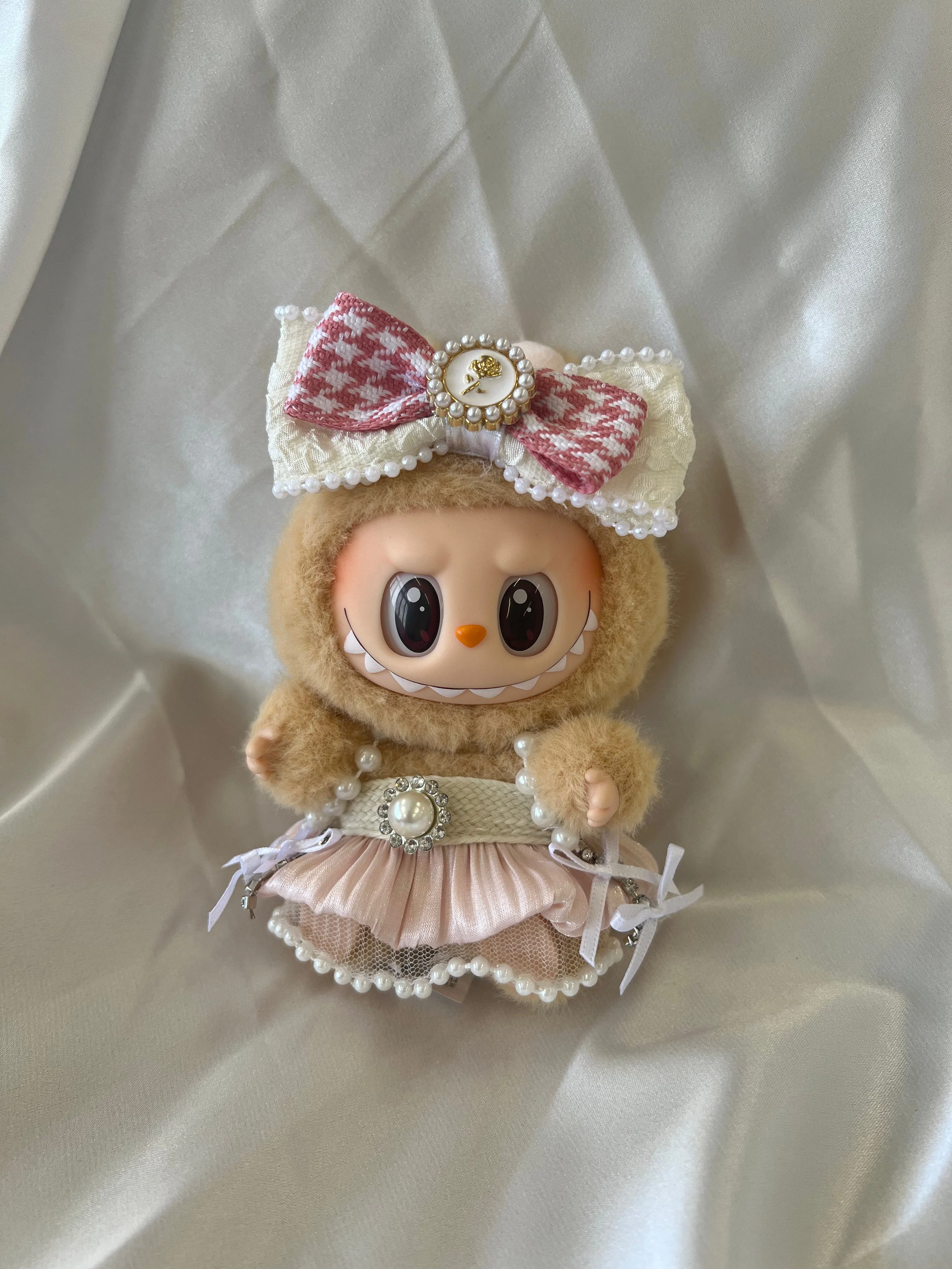 Labubu Elegant Pearl Tutu Set with Bow Headband - POPBOXSS