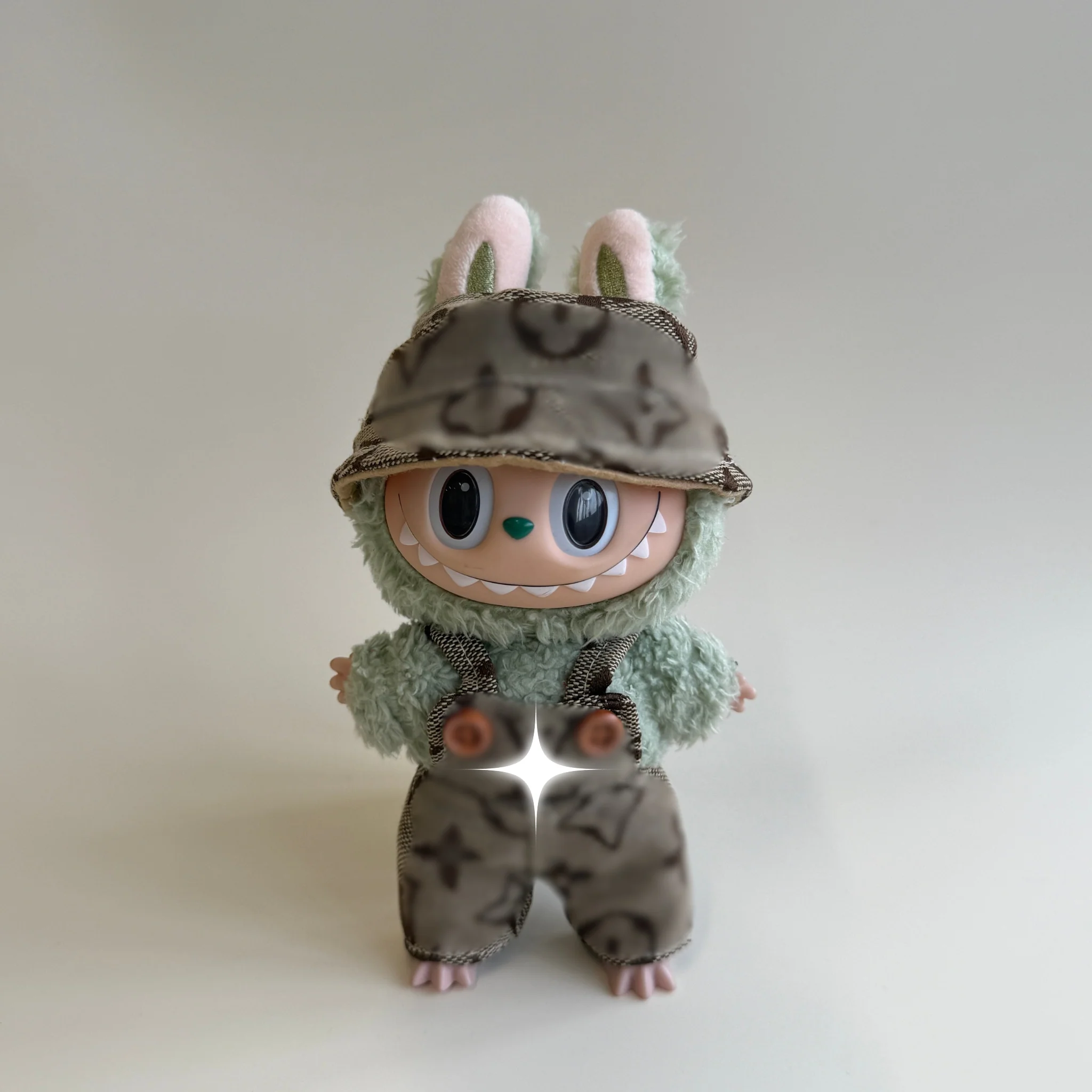 Labubu Light Brown Monogram Denim Set – Bucket Hat & Overalls - POPBOXSS