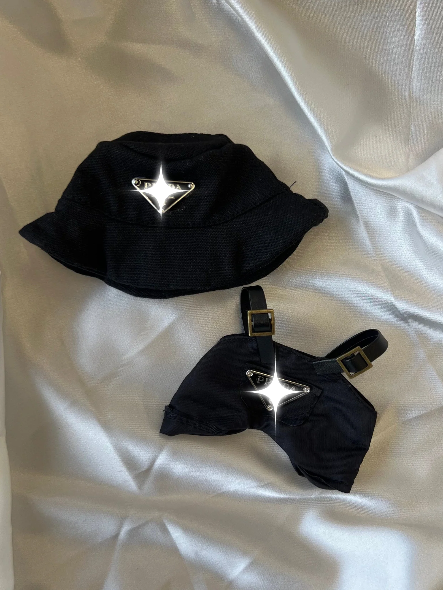 Labubu Black Bucket Hat and Overalls Set - POPBOXSS