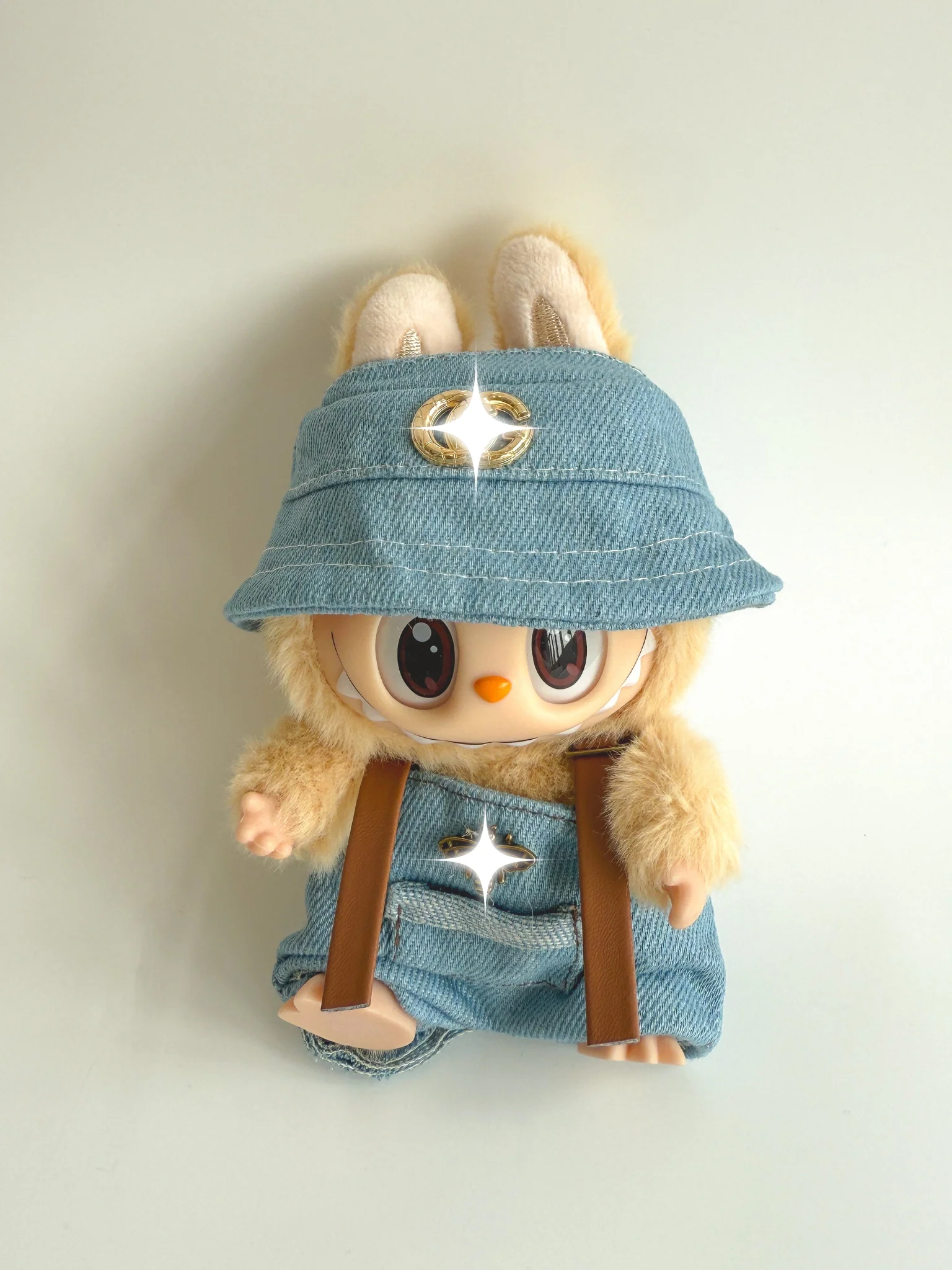 Labubu Gold Star Denim Outfit – Visor & Overalls Set - POPBOXSS