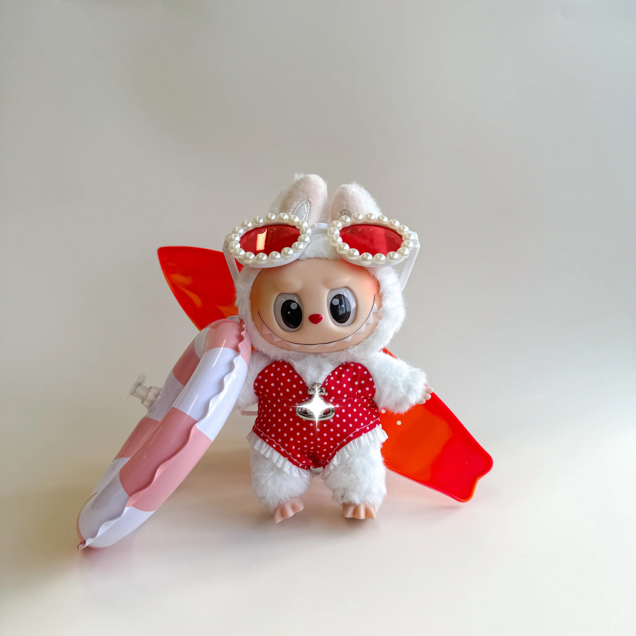 Labubu Red Summer Outfit Set – Swimsuit & Surfboard (4 Items) - POPBOXSS