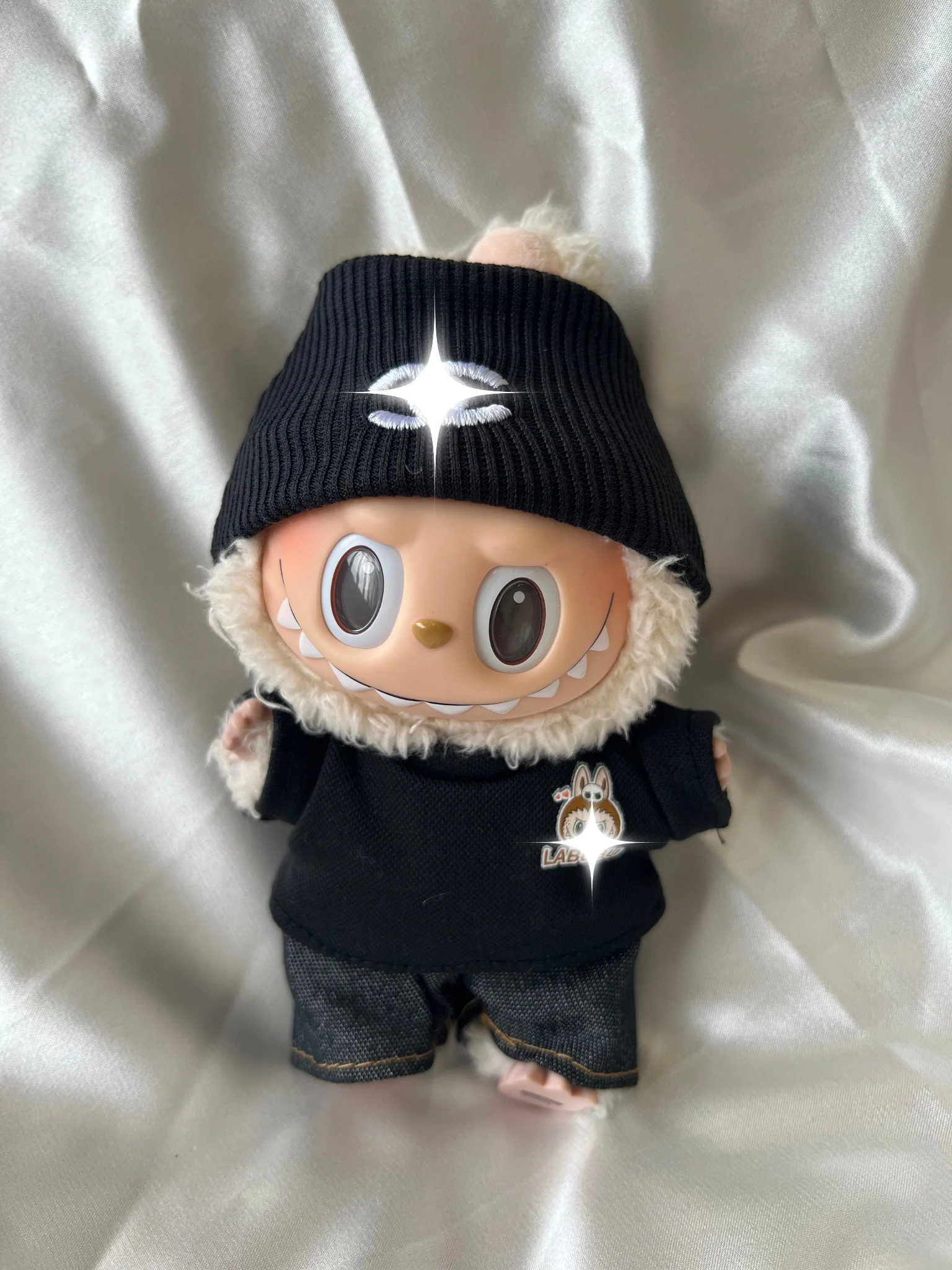 Labubu Streetwear Fashion Set - Black Designer Beanie & Denim Outfit - POPBOXSS
