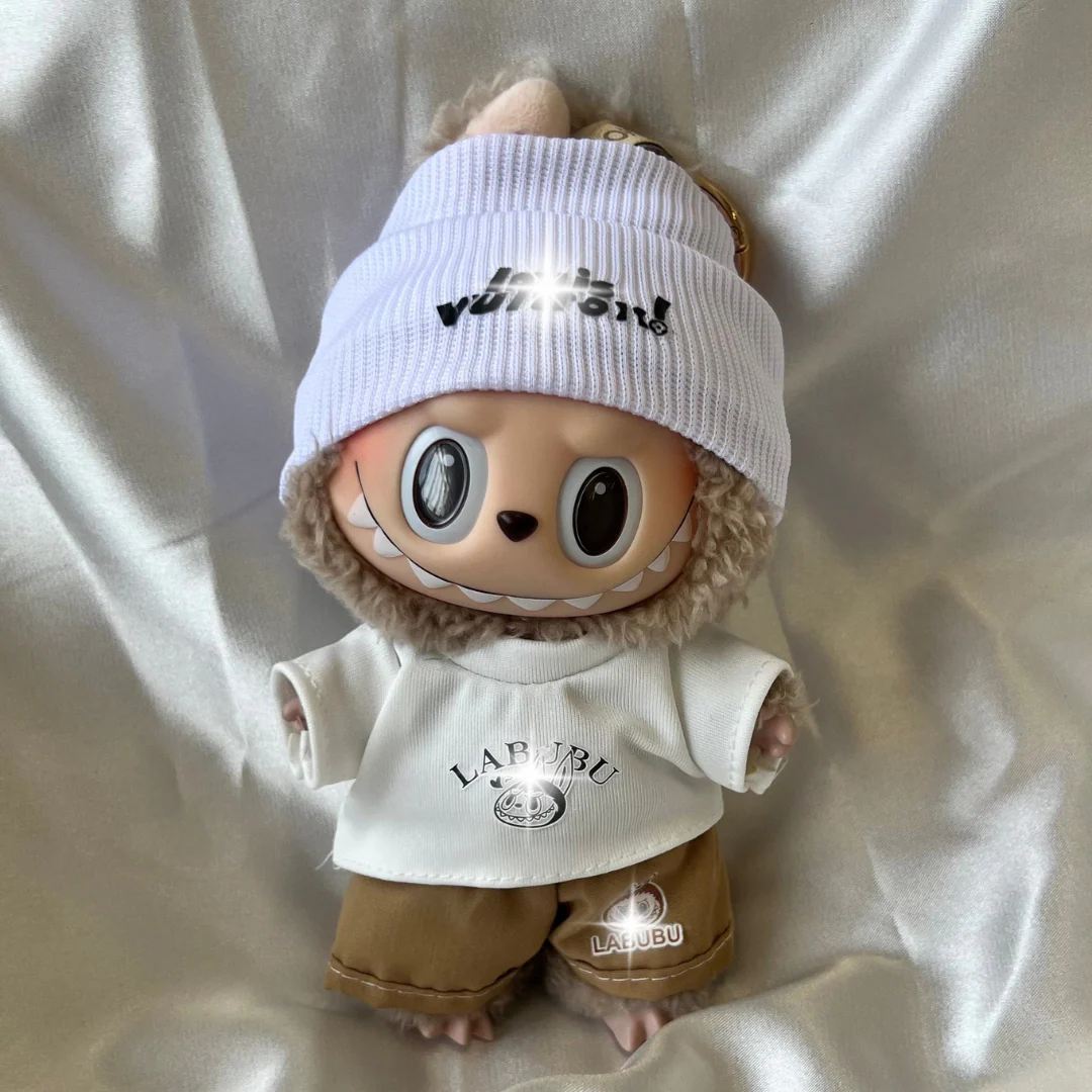Labubu White Beanie and Khaki Shorts Set - POPBOXSS