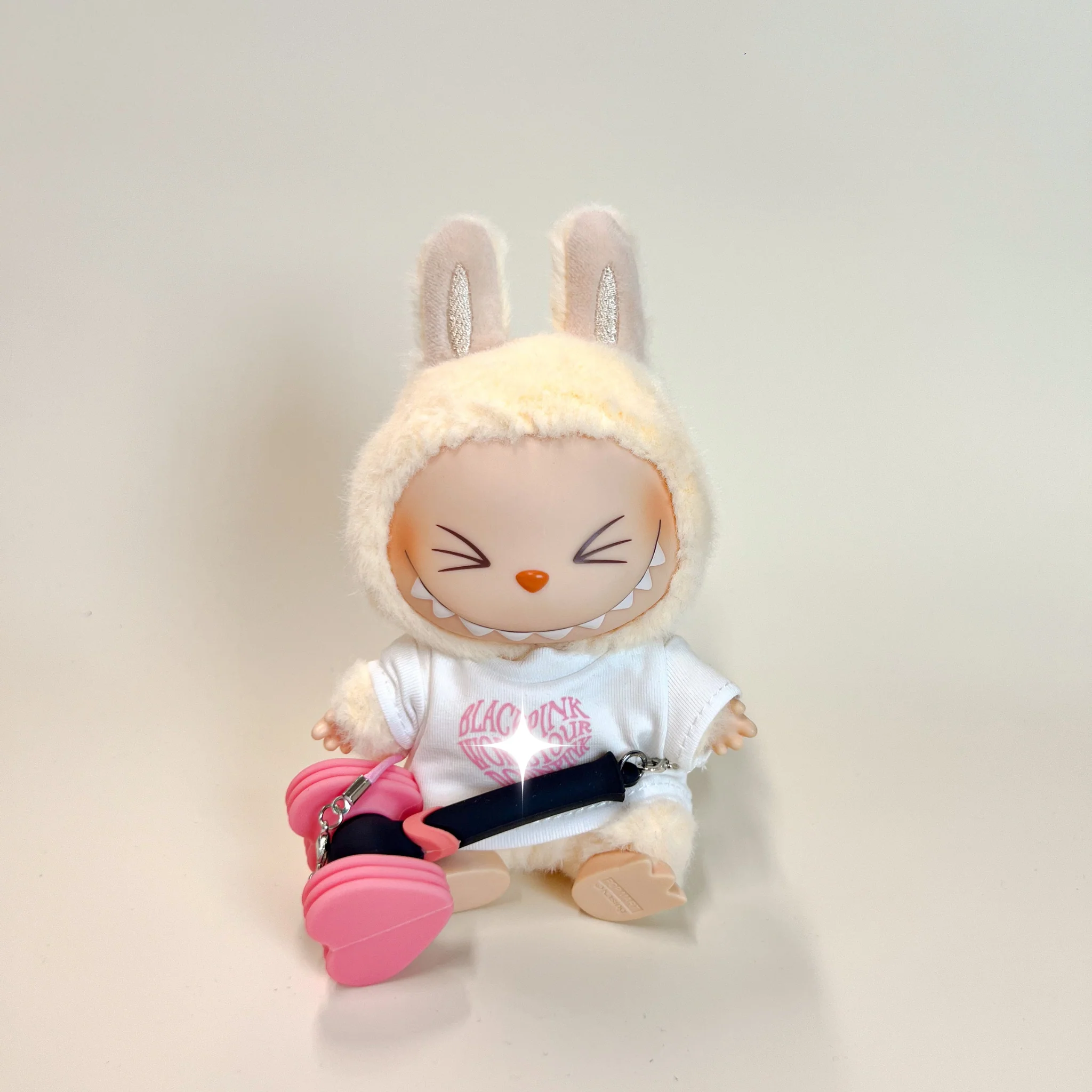 Labubu Concert Outfit Set – White Heart Tee with Mini Fan Lightstick (2 Items) - POPBOXSS