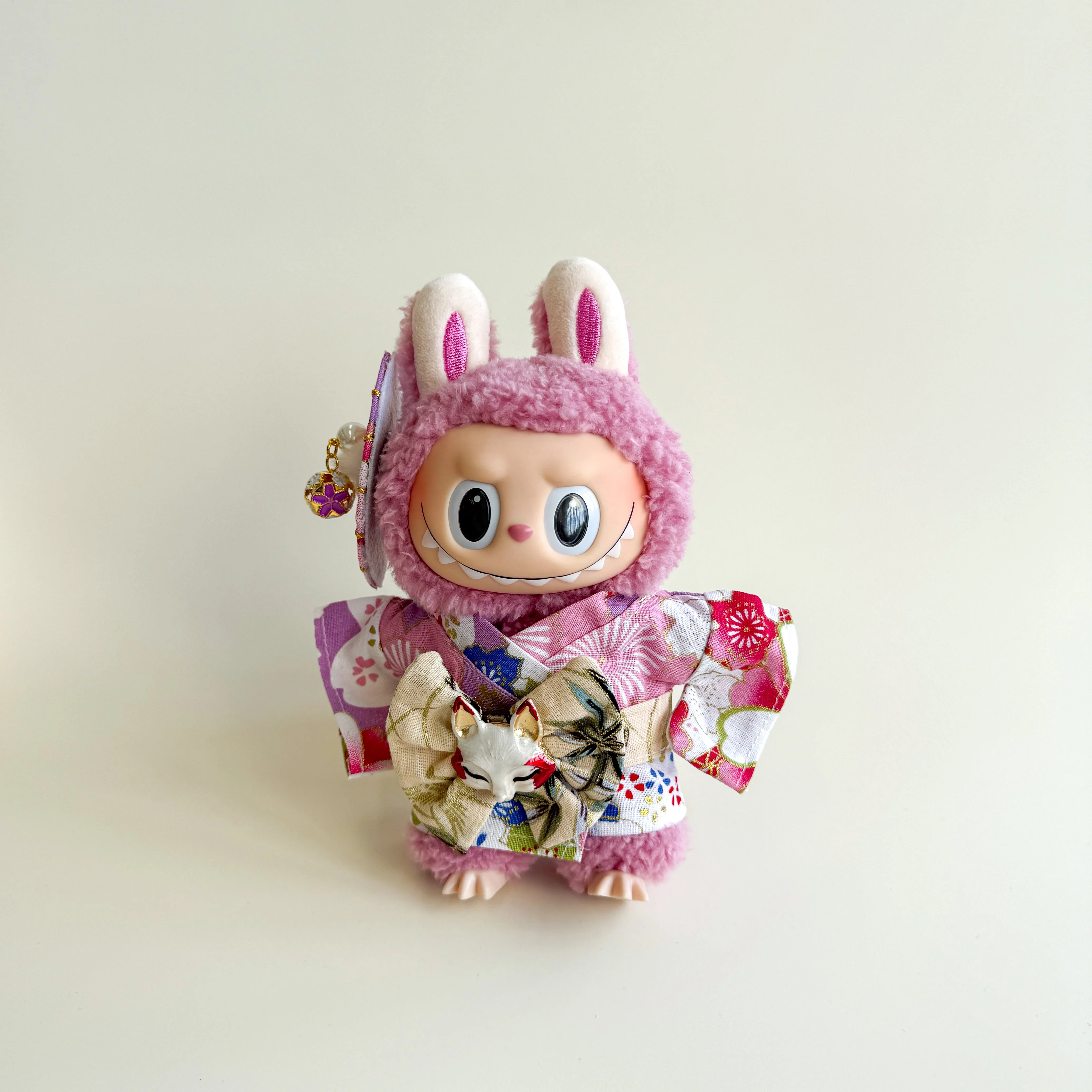 Labubu Kimono Set – Purple Floral with Fox Mask Bow - POPBOXSS