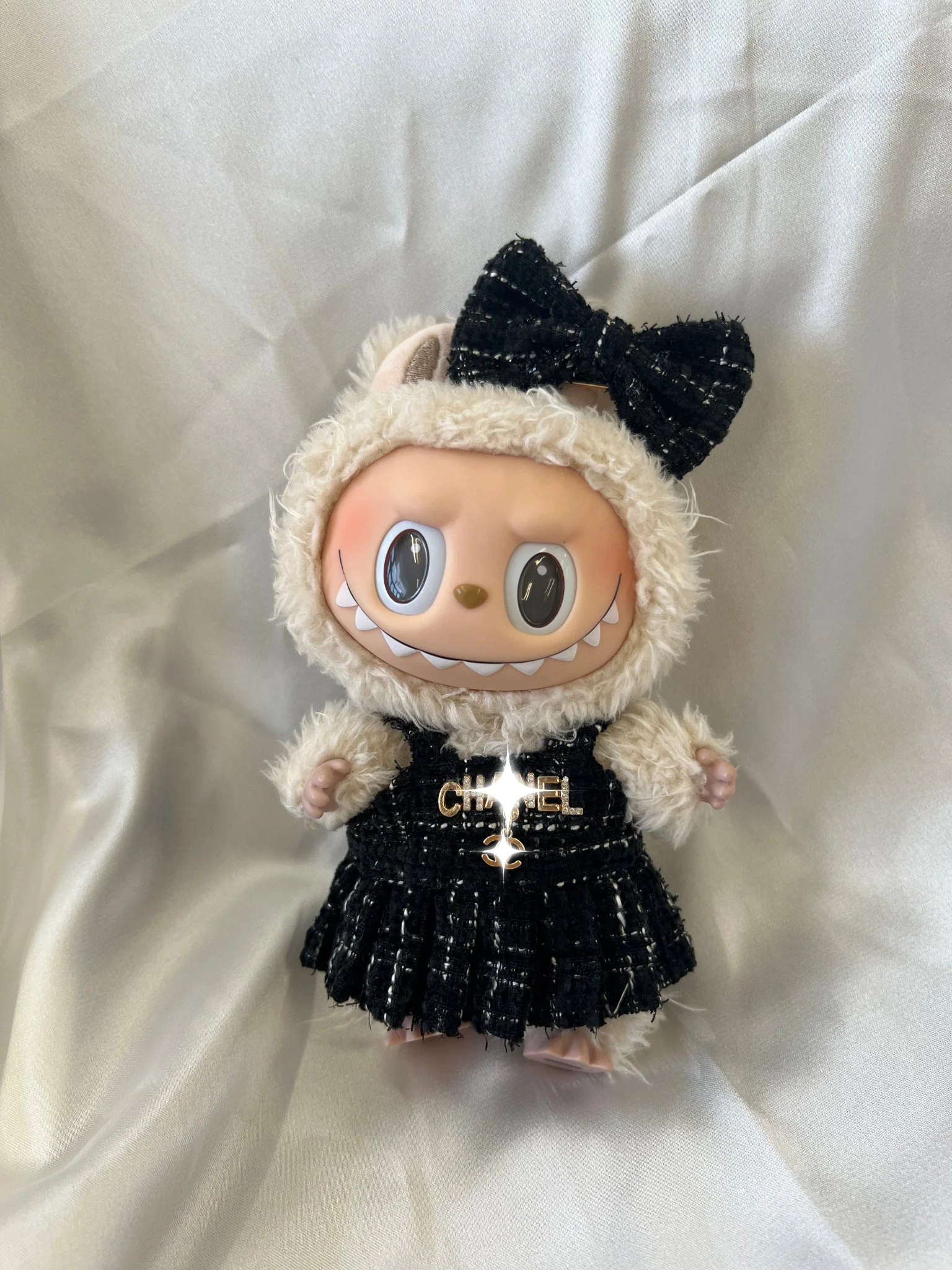 Labubu Classic Black Tweed Dress Set with Bow - POPBOXSS