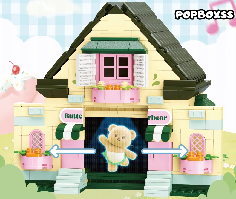 TOP TOY Butter Bear Home Projection Cottage Building Kit 600+Pcs - POPBOXSS